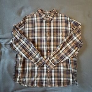 Woolrich Mens Shirt‎ Brown Plaid Soft Cotton Button Up Long Sleeve XL